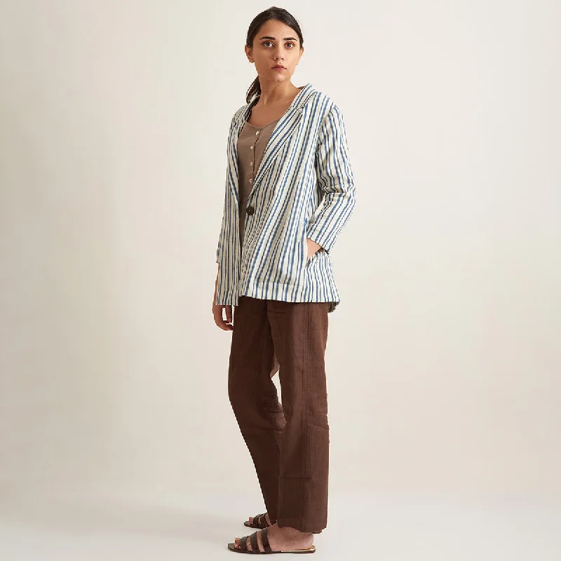 Price Drop Alert!Kala Cotton Blazer for Women | Striped | Off-White & Blue