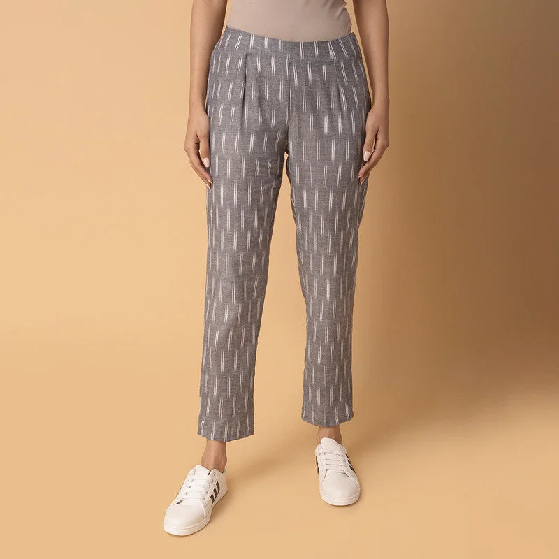 Limited Time Offer!Cotton Pants for Women | Ikat Dash Print | Grey