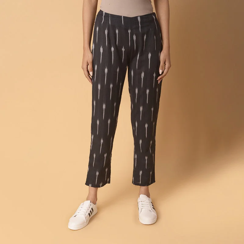 Limited-Time Price Drop!Cotton Pants for Women | Ikat Print | Black