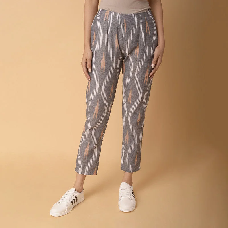 Enjoy Huge Discounts Now!Cotton Pants for Women | Ikat Snake Print | Grey