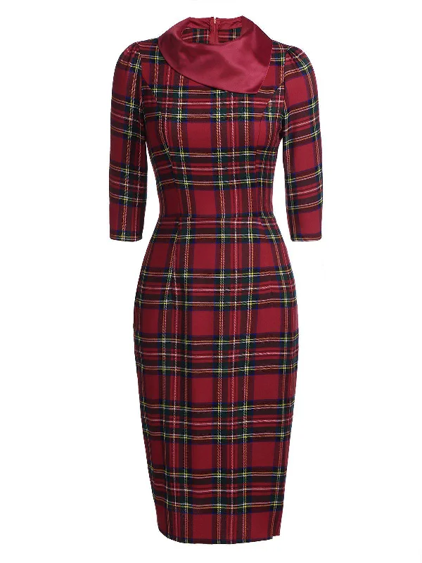 Get More for Less!Red 1960s Plaids Bodycon Dress