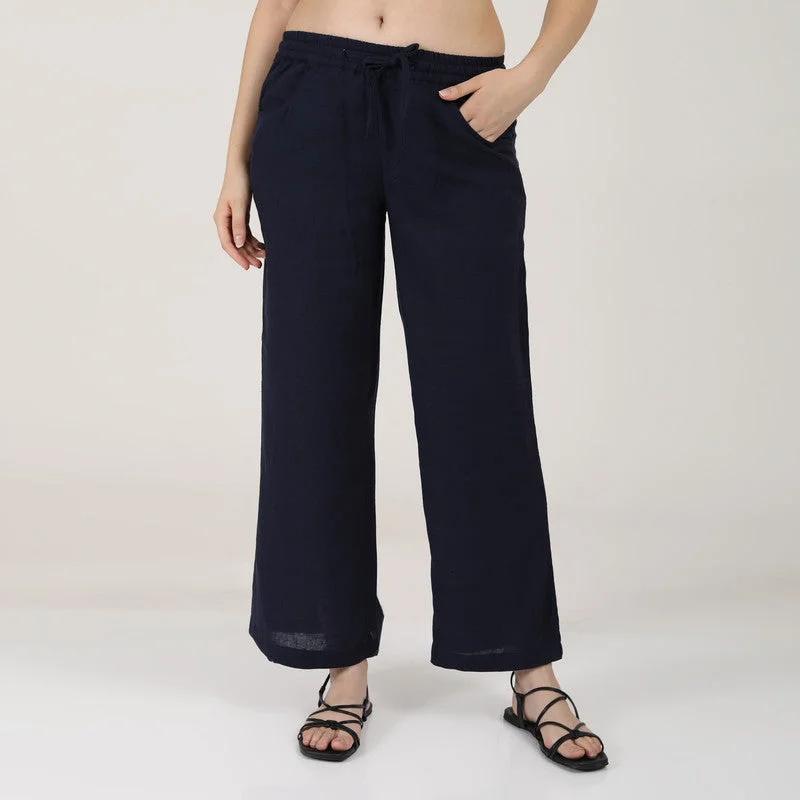 One Click Away from Big Savings!Linen Blue Casual Pants for Women | Wide Leg