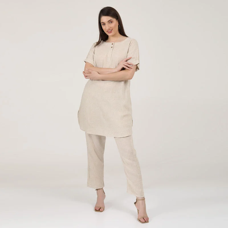 Huge Price Cuts Await!Linen Co Ord Set for Women | Beige | Tunic & Trousers