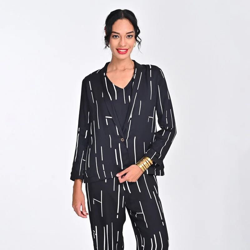 Score Huge Discounts Today!Modal Printed Blazer For Women | Shawl Collar | Single Button | Black Score Huge Discounts Today!Modal Printed Blazer For Women | Shawl Collar | Single Button | Black