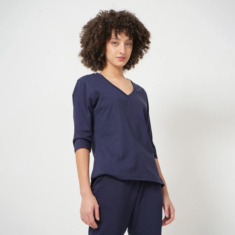 Limited Edition, Limited Price!Organic Cotton  T-shirt for Women | Navy | V-Neck