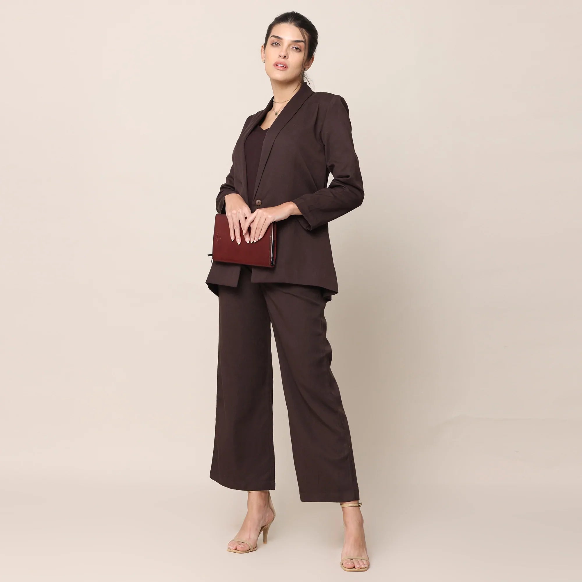 Hurry, Sale Ends Soon!Tencel Blazer & Pant Set | Brown