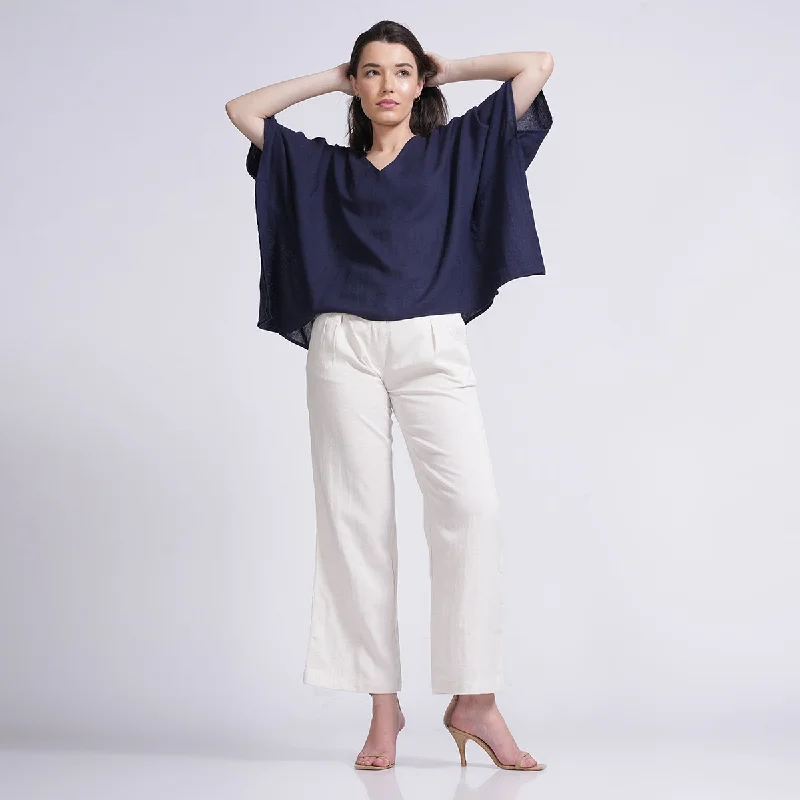 Buy More, Pay Less!Tencel & Linen Co-Ord Set for Women | Kaftan Top & Pants | Navy & Cream