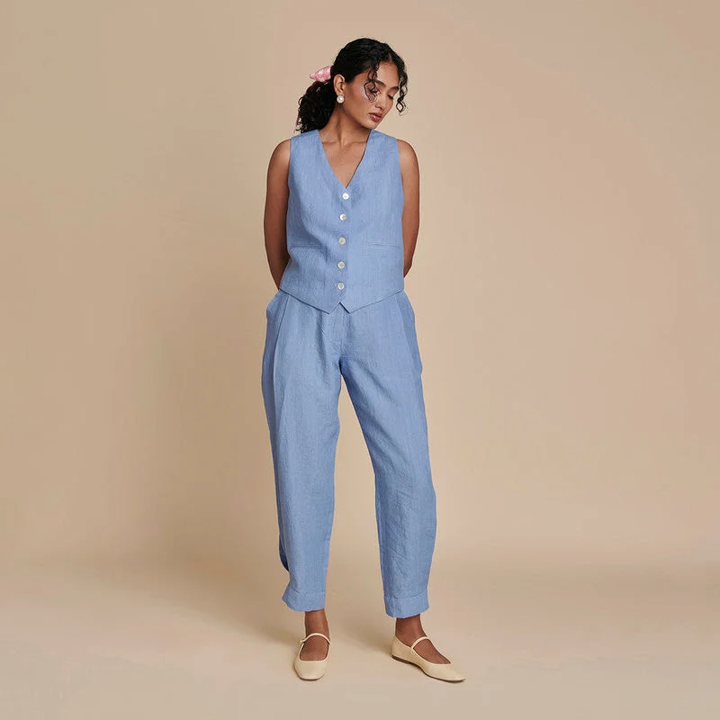Exclusive Offers You’ll Love!Linen Blue Co Ord Set | Waist Coat & Pants