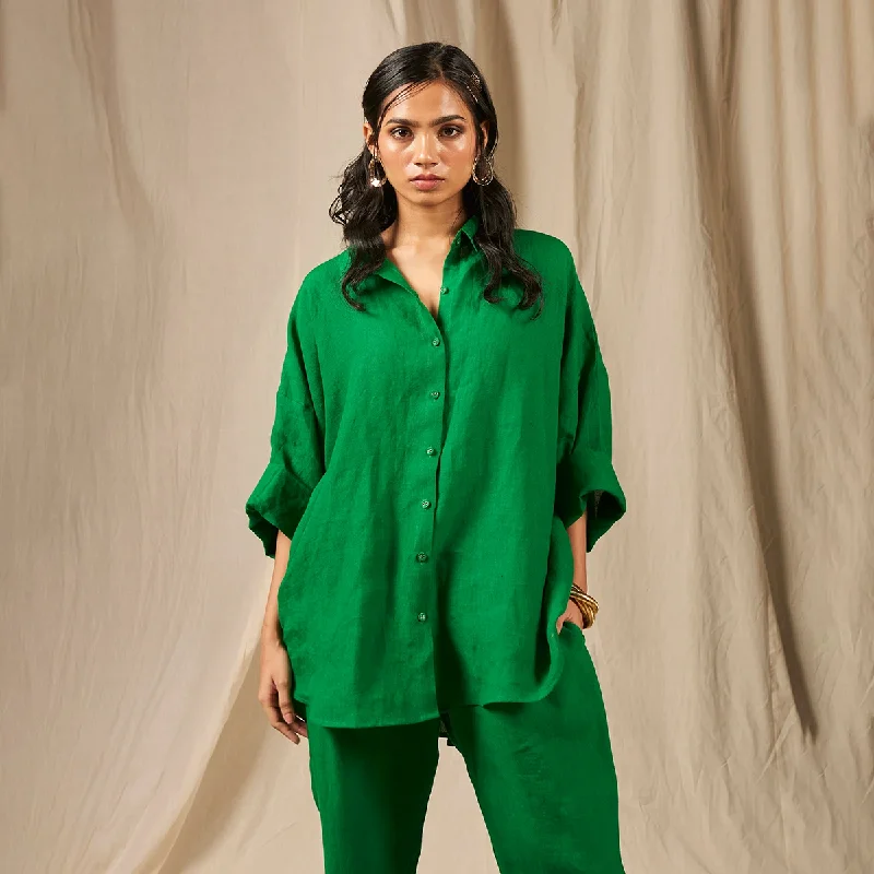 More Discounts, More Joy!More Discounts, More Joy!Linen Co-Ord Set For Women | Oversized Shirt & Pants | Green