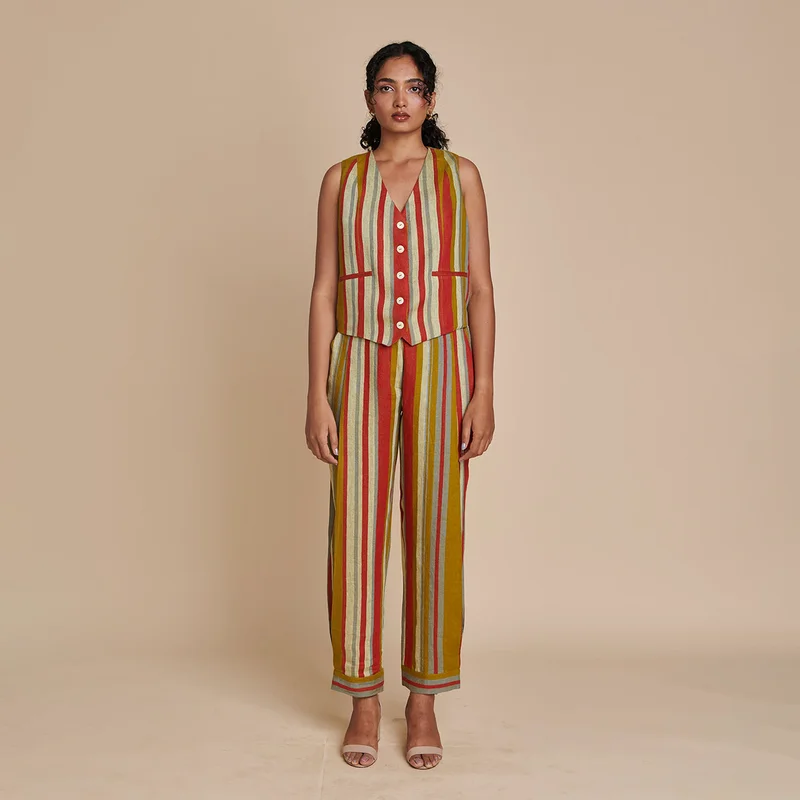 Get More for Less!Linen Co Ord Set | Waist Coat & Pants | Multicolour