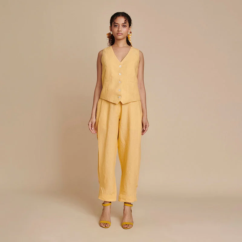 Save More Than Ever!Linen Co Ord Set | Waist Coat & Pants | Yellow