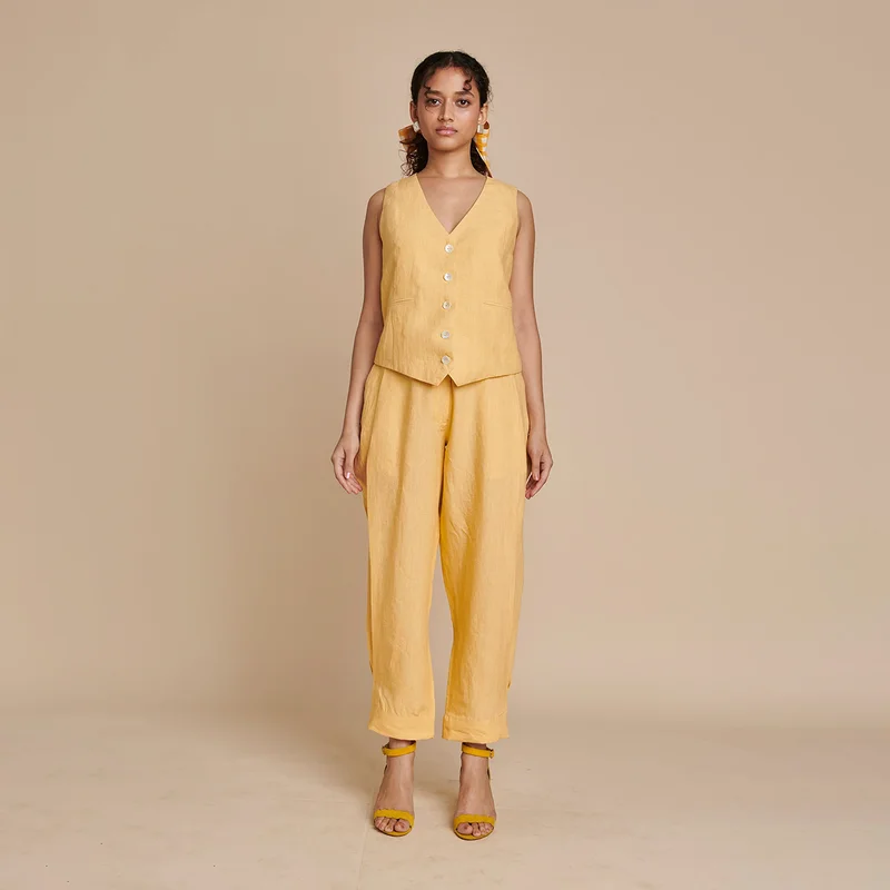 Snag the Best Prices Now!Linen Pants for Women | Yellow | Side Pleated