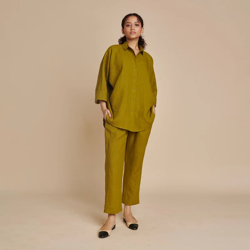 Flash Sale – Act Fast!Linen Pleated Pants for Women | Mehndi Green