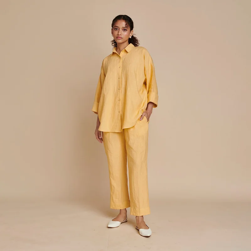 Limited Stock Available!Linen Pleated Pants for Women | Yellow