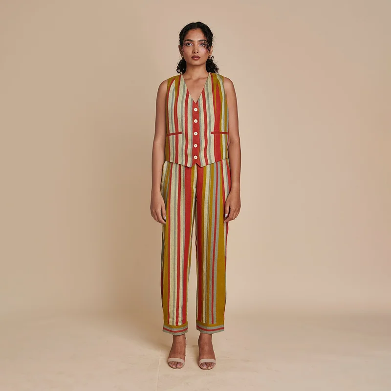 The Sale You’ve Been Waiting For!Linen Striped Pants for Women | Multicolour | Side Pleated The Sale You’ve Been Waiting For!Linen Striped Pants for Women | Multicolour | Side Pleated