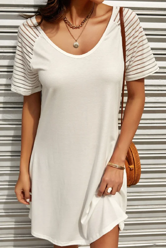 The Sale You’ve Been Waiting For!Sheer Striped Raglan Sleeve T-Shirt Dress