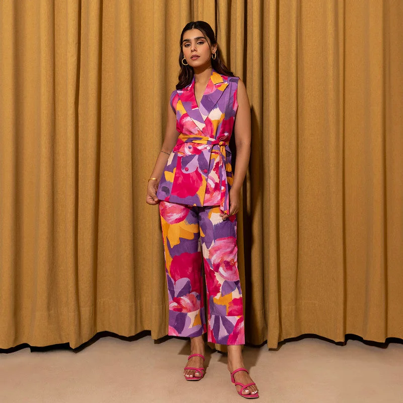Buy More, Save More!Cotton Blazer Set For Women | Sleeveless | Magnolia Print | Multicolour Buy More, Save More!Cotton Blazer Set For Women | Sleeveless | Magnolia Print | Multicolour
