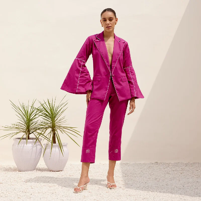 Enjoy Huge Discounts Now!Long Blazer for Women | Hemp Fabric | Notch Collar | Magenta