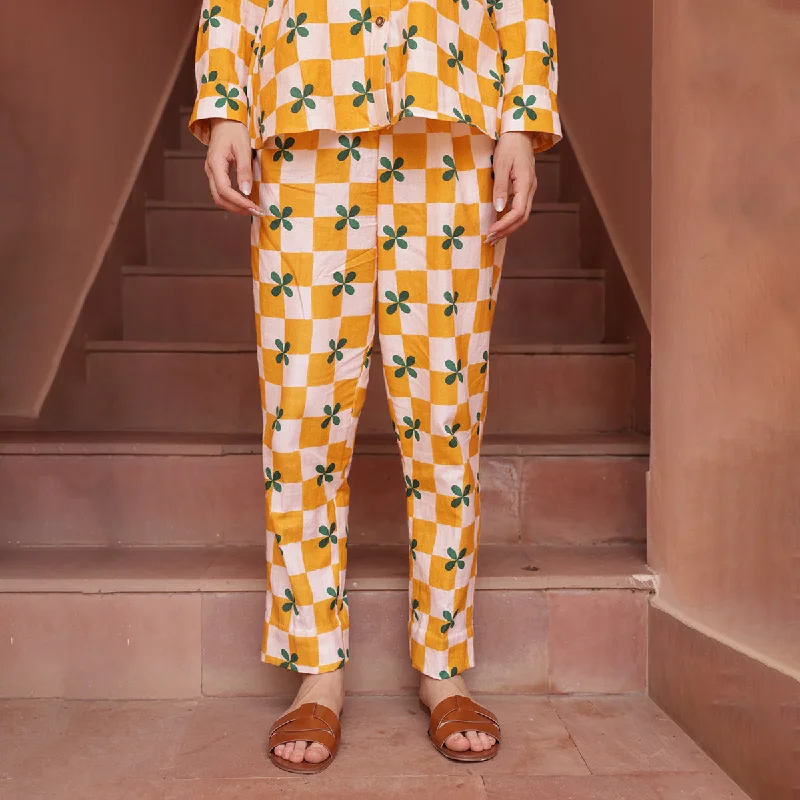 Don't Miss Out!Organic Cotton Pants for Women | Narrow | Checkered | Mustard