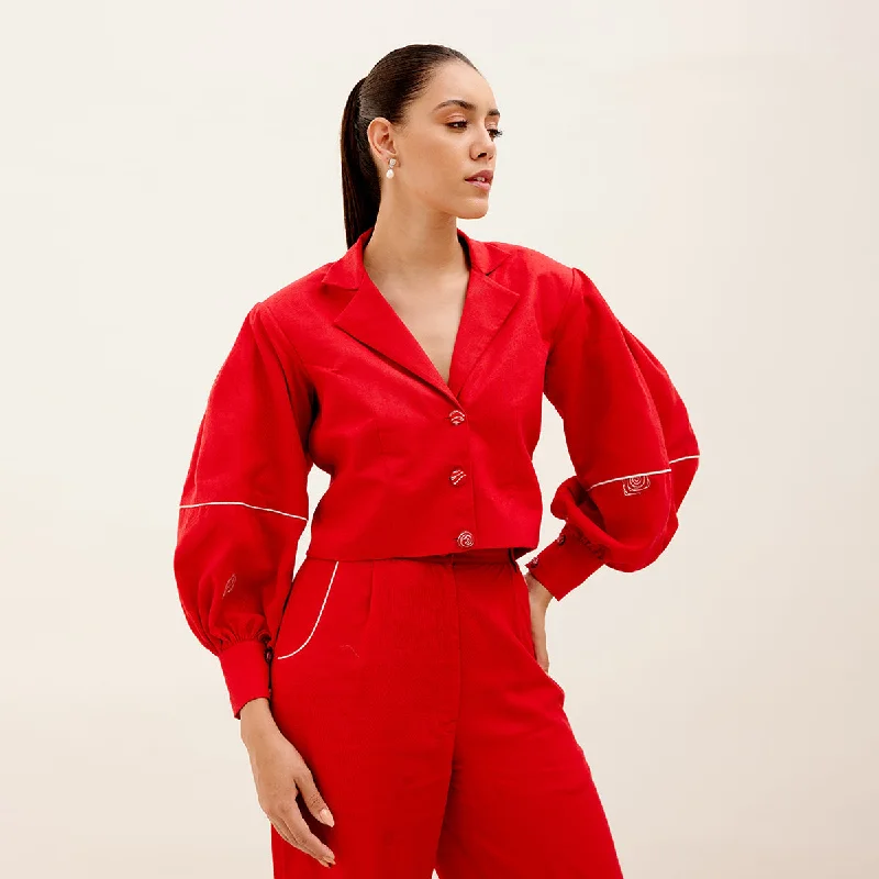 Stock Up and Save!Short Blazer for Women | Hemp Fabric | Red