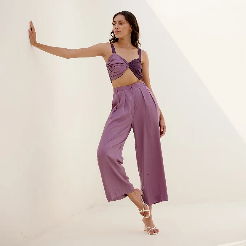 Limited Time Offer!Tencel Dobby Pleated Pants for Women | Flared Bottom | Lavender