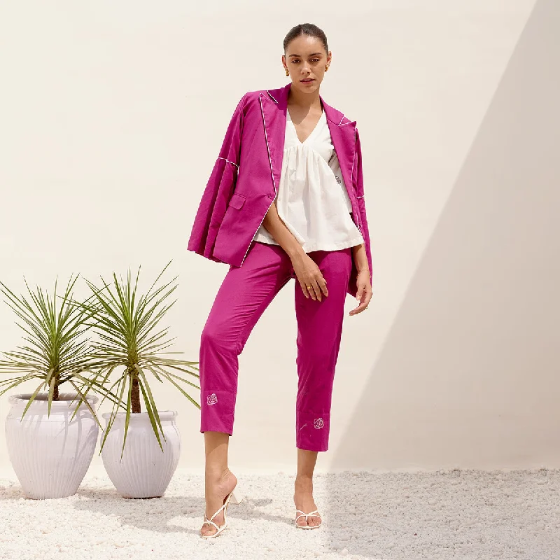 Buy One, Get One Free!Women Co ord Set with Blazer | Hemp Fabric | White & Magenta Buy One, Get One Free!Women Co ord Set with Blazer | Hemp Fabric | White & Magenta