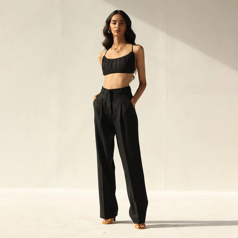 Mega Sale Happening Now!Mega Sale Happening Now!Linen Straight Pants | Black