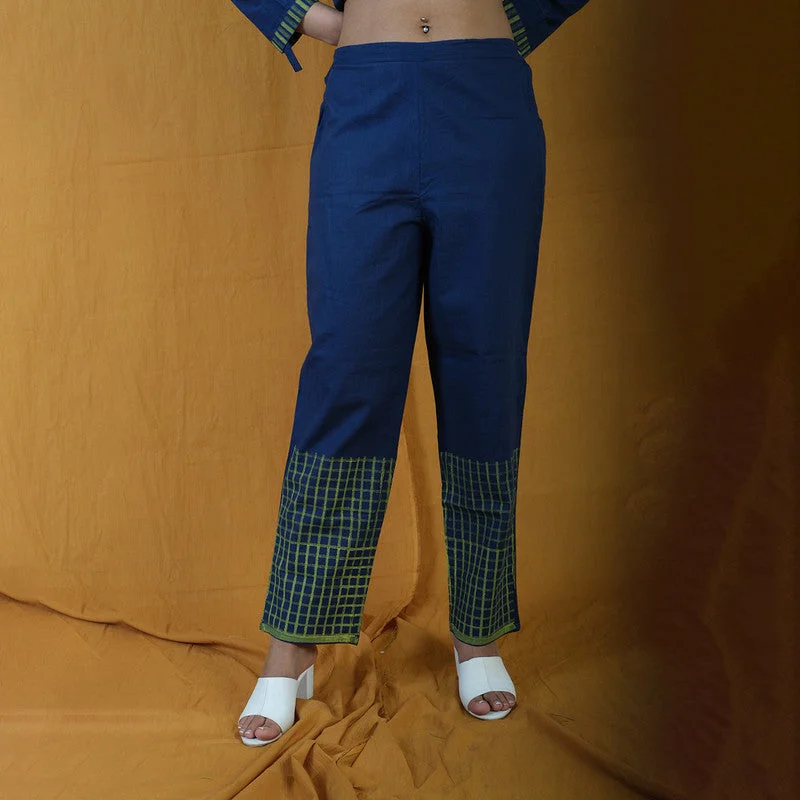 Hot Deals You Can’t Resist!Pure Cotton Pants | Checkered | Handblock Print | Blue