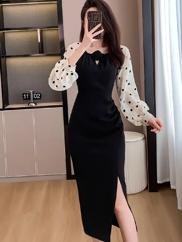 Score Huge Discounts Today!Sixsr Colorblock Contrast Dot Pattern Split Dress, Casual Long Sleeve Bodycon Dress, Women's Clothing Score Huge Discounts Today!Sixsr Colorblock Contrast Dot Pattern Split Dress, Casual Long Sleeve Bodycon Dress, Women's Clothing