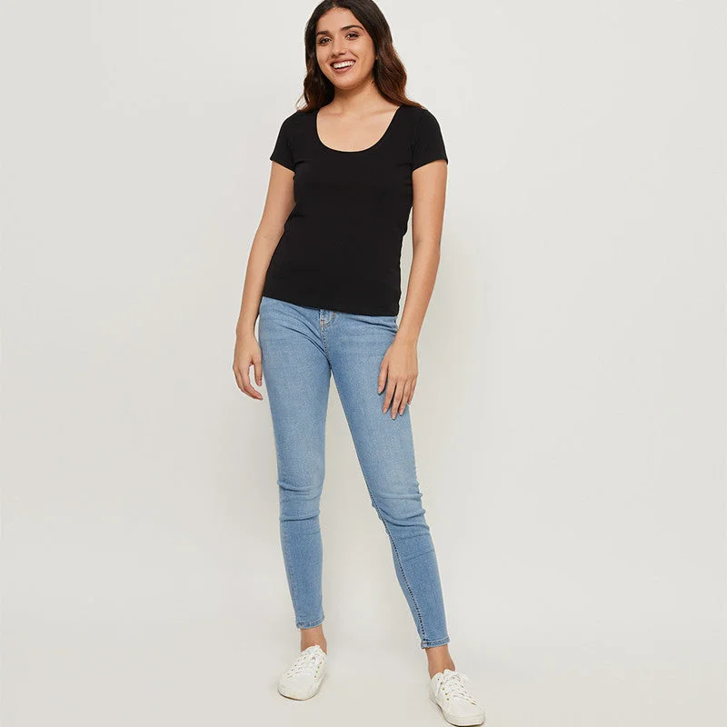 Save More Than Ever!Cotton Scoop Neck T-Shirt | Carbon Black