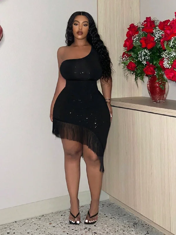 The Best Sale of the Year!Slayr One Shoulder Fringe Splice Plus Size Bodycon Dress The Best Sale of the Year!Slayr One Shoulder Fringe Splice Plus Size Bodycon Dress