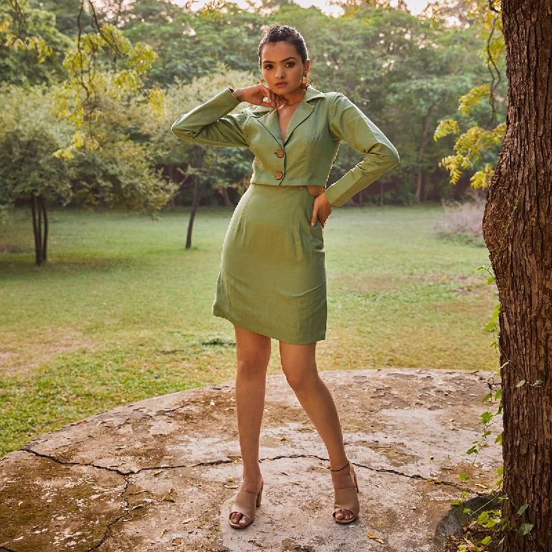 Shop Now and Save!Hemp Cut-Out Dress for Women | Detachable Blazer | Green