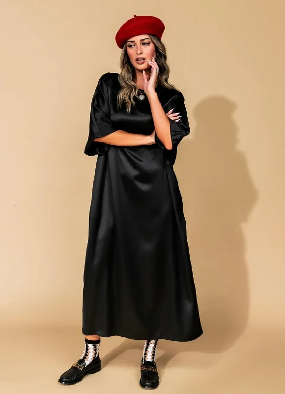 One Day Only – Huge Savings!The Moon Says Hi Satin T-Shirt Dress
