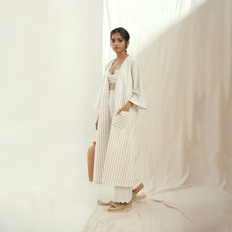 Steals and Deals Await!Co Ord Set for Women | Cotton Top Pants & Jacket | Striped | White Steals and Deals Await!Co Ord Set for Women | Cotton Top Pants & Jacket | Striped | White