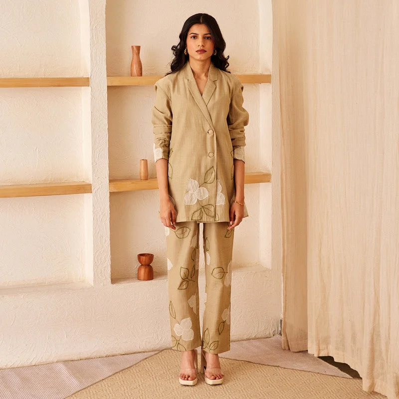 Upgrade for Less!Cotton Chanderi Trousers | Beige