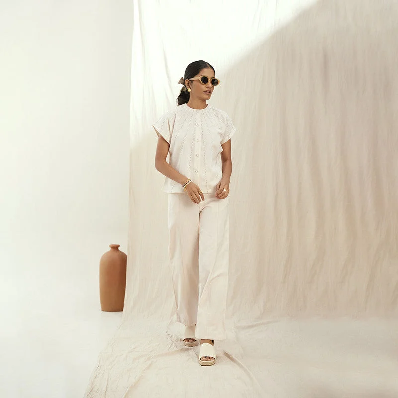 Time to Save Big!Linen Co Ord Set | Kantha Embroidery | Short Top & Pants | Oatmilk