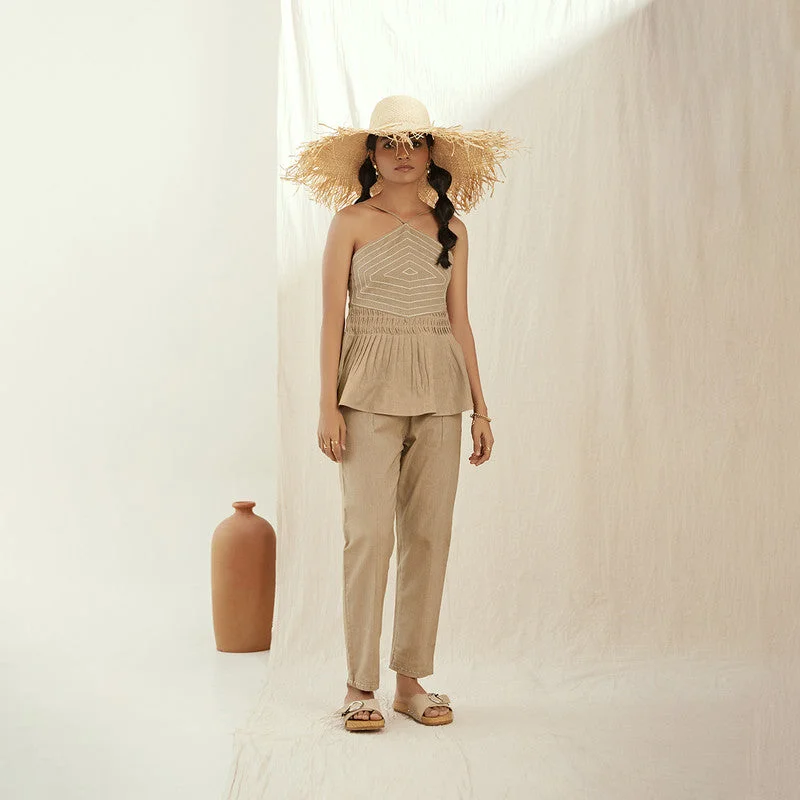 Upgrade for Less!Women Co Ord Set | Linen Flared Top & Pants | Kantha Embroidery | Beige Upgrade for Less!Women Co Ord Set | Linen Flared Top & Pants | Kantha Embroidery | Beige