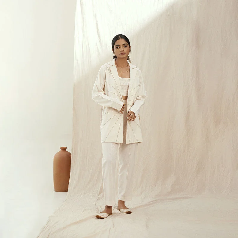 Massive Price Cuts!Women Co Ord Set | Linen Top Pants & Blazer | Kantha Embroidery | Oatmilk Massive Price Cuts!Women Co Ord Set | Linen Top Pants & Blazer | Kantha Embroidery | Oatmilk