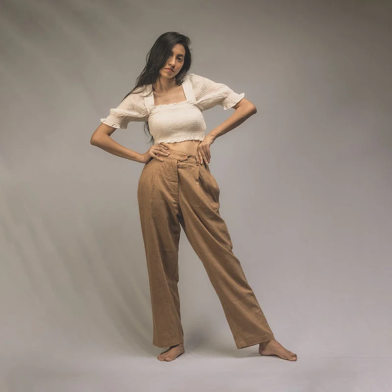 Save More When You Shop More!Cotton Women Trousers | Relaxed Fit | Natural Brown