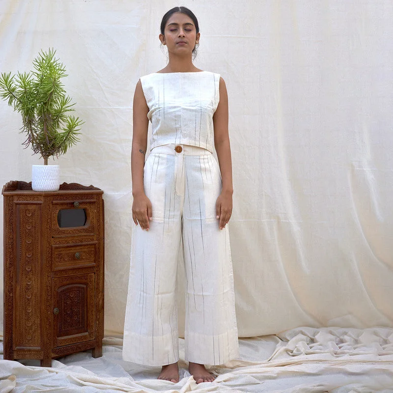 Get More for Less!Organic Cotton Striped Crop Pants | Natural Dyed | White