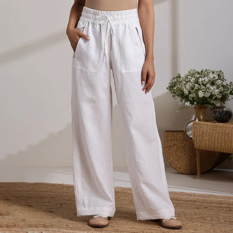 Limited Stock Available!Women Linen Pants | Anti-Fit | White