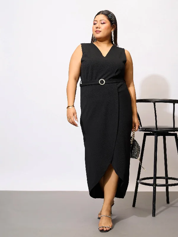 Time to Save Big!Women Black Front Wrap Bodycon Dress