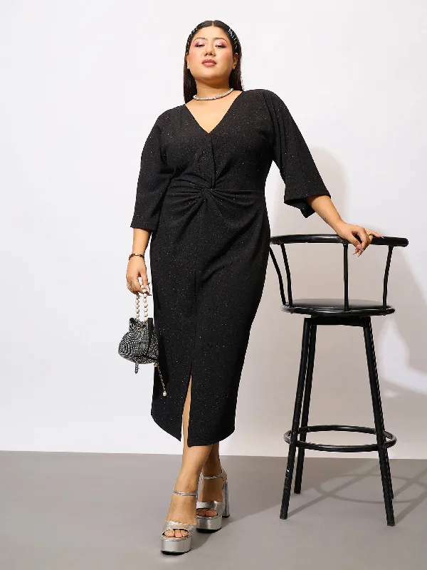 Unmissable Offers Await!Women Black Glitter Mock Knot Bodycon Dress