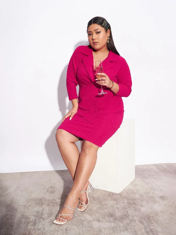More Discounts, More Joy!Women Fuchsia Blazer Detail Bodycon Dress