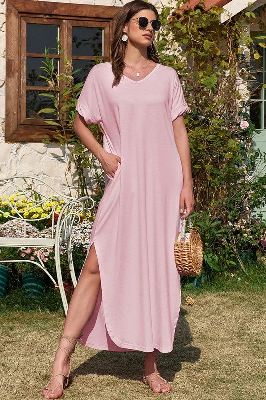 Your Discount is Waiting!Women Hidden Pocket Splits Maxi T-shirt Dress