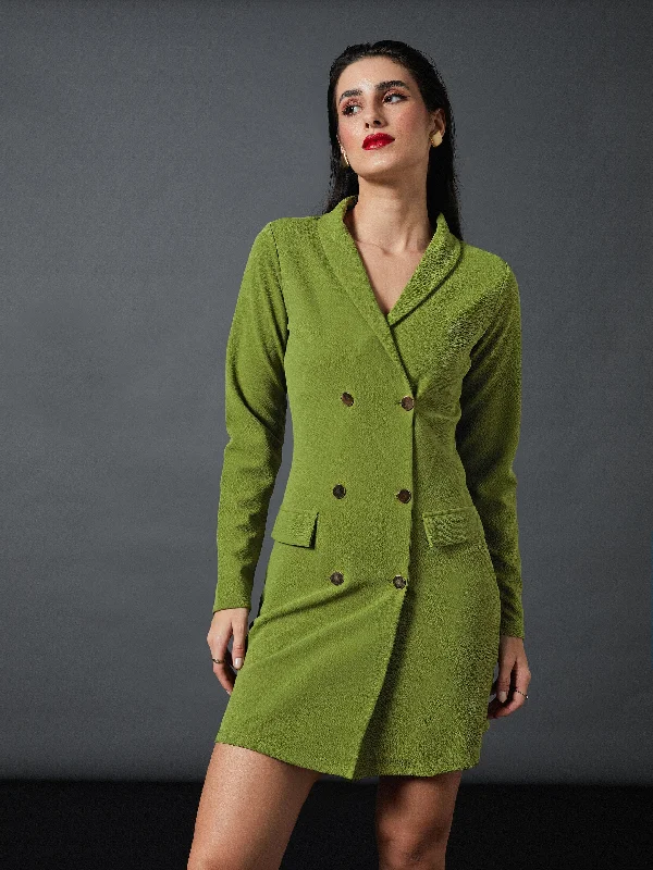 Snag the Best Prices Now!Women Olive Double Breasted Blazer Dress