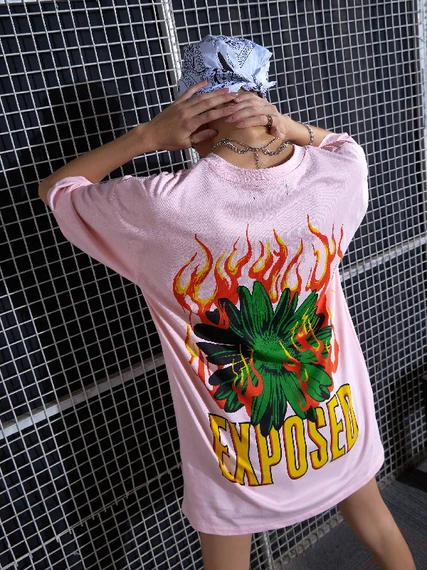 Time to Snag a Bargain!Women Pink Flower Printed Oversized T-Shirt Dress