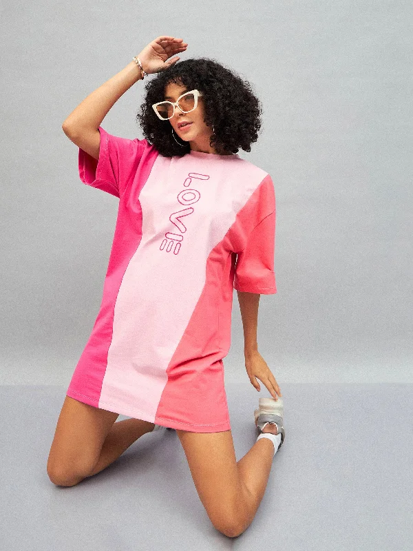Your Favorite Sale is Back!Women Pink LOVE ColorBlock T-Shirt Dress