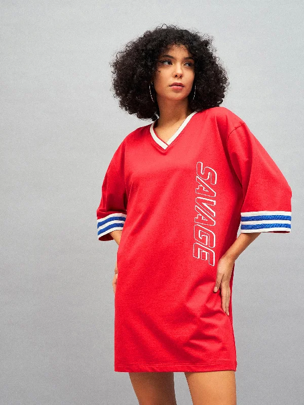 Every Deal is a Steal!Women Red SAVAGE T-Shirt Dress