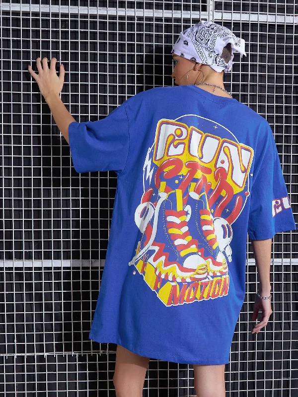 Today’s Deals, Tomorrow’s Regrets!Women Royal Blue FUN Printed Oversized T-Shirt Dress